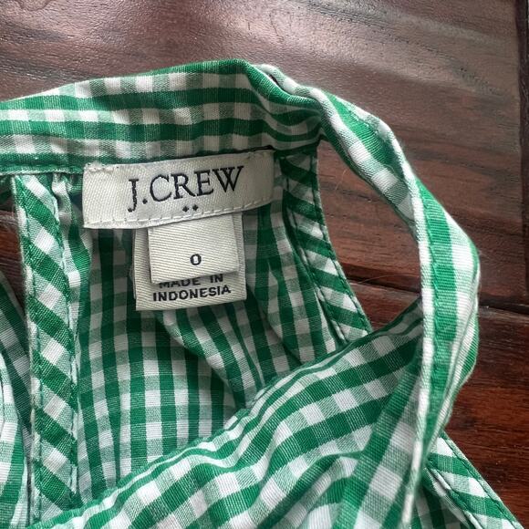 J Crew Sz 0 Gingham Halter Top Tie Neck Green White Preppy Coastal Classic - Picture 4 of 6